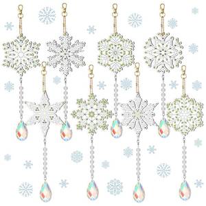lot 13278 image: Geetery 8 Pcs Winter Diamond Art Painting Wind Chime Snowflake Diamond Art Suncatcher Kits Double Sided Art Kits with Crystal Pendant Hanging Ornament for Adults Home Decor - Retail $14