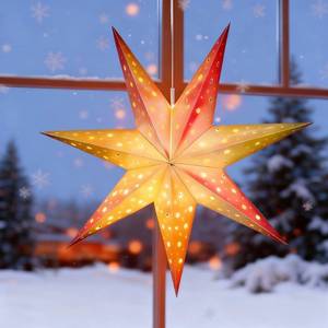 lot 13281 image: Mudder 19.7 Inch Christmas Star Paper Lantern 7 Pointed Christmas Window Lantern with 10 LED Light Strings Hanging Pendant Xmas Tree Ornaments for Holiday Decor Home(Classic,Holographic Rainbow) - Retail $13