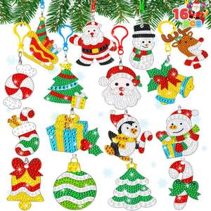 lot 13282 image: JOYIN 16 Pcs Christmas Diamond Art Ornament Kit, 5D Painting DIY Diamond Craft with Keychains, Xmas Rhinestone Art Activities for Kid Adult, Holiday Party Favors, Family Decor, Classroom Game (Age 8)