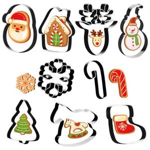 lot 13284 image: Christmas Cookie Cutters - 9 PCS Christmas Party Favors Decorations Kit Shaped in Santa Snowman Cane Candy Stainless Steel Navidad Stroking Stuffers Food Gingerbread Baking Press Supplies for Kitchen - Retail $7