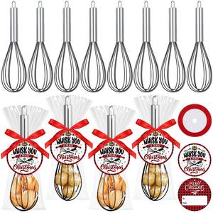 lot 13293 image: FoldTier 12 Pack Christmas Wire Whisk Gifts Set Bulk Christmas Baking Set Includes Stainless Steel Silicone Whisk Greeting Cards Red Ribbons Clear Plastic Bags for Xmas Gifts Cooking Baking Supplies - Retail $17