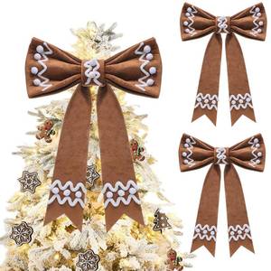 lot 13294 image: Suncalla 2 Pcs 19 Extra Large Christmas Gingerbread Tree Topper Wreath Bow Tree Topper Ornament Brown Plush Hanging Decor for Xmas Door Window Wall Wedding Party Decoration Supplies Gifts - Retail $25