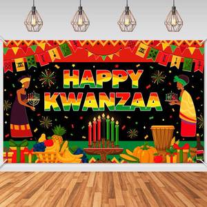 lot 13300 image: Mocsicka Kwanzaa Decorations Happy Kwanzaa Banner Backdrop African Traditional Heritage Holiday Party Decorations Background (6x3.6ft) - Retail $10