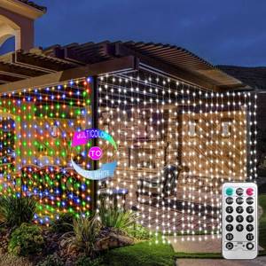 lot 13304 image: ZAIYW Dual Color Curtain Lights 20ftx10ft 600 LED Christmas Curtain Lights with Remote Plug, Connectable Lights Curtain for Bedroom Patio Wedding Xmas Decor (Cool White & Multicolor) - Retail $30