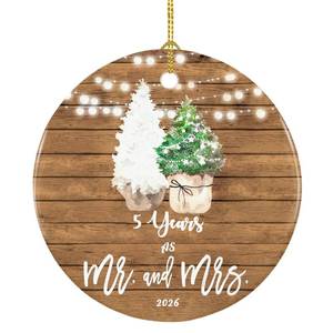 lot 13307 image: 5th Anniversary Ornament Gifts for Couple, 5 Year Wedding for 5th Anniversary, Ceramic Keepsake 5 Year as Mr and Mrs Christmas Ornaments - Retail $15
