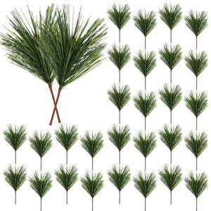 lot 13319 image: RAINFLOW Artificial Green Pine Needles Branches - 35PCS Artificial Pine Branches for Decoration Christmas Decorations Small Christmas Tree Decorations Greenery Stems Twigs for Crafts 4.7IN(Green)