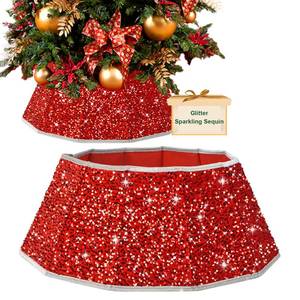 lot 13320 image: succulentlovers Red Sequins Christmas Tree Collar, 25.6 Inch Foldable Sparkling Sequin Trees Skirt Collar, Glitter Christmas Trees Base Cover Tree Stand Skirt for Christmas Tree Party Shiny Ornaments