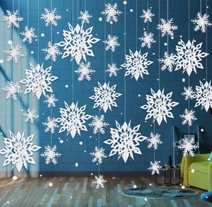 lot 13322 image: 24PCS Snowflake Christmas Decorations, 3D Large White Paper Snowflakes Garland Hanging Snow Flakes for Winter Wonderland Christmas Party Decorations Holiday New Year Home Decor, Antiquewhite