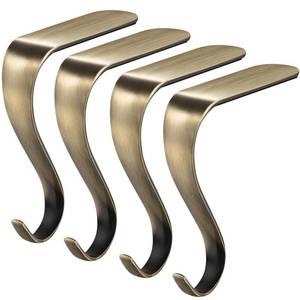 lot 13324 image: Doitory Stocking Holders for Mantle,Christmas Stocking Holder Set of 4,Stocking Hangers for Mantel,Stocking Hooks for Fireplace(Bronze) - Retail $15