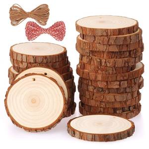 lot 13325 image: Fuyit Natural Wood Slices 25 Pcs 3.1-3.5 Inches Craft Wood Kit Unfinished Predrilled with Hole Wooden Circles Tree Slices for Arts and Crafts Christmas Ornaments DIY Crafts - Retail $17