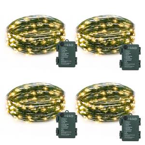 lot 13335 image: 4 Pack Fairy Lights Battery Operated, 16.4 Ft 50 LED Starry Fairy Lights with Auto Timer Dark Green Copper Wire Twinkle Lights for Wedding Bedroom Christmas Decor (Warm White) - Retail $20