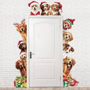 lot 13336 image: Tiamon 3 Pcs Christmas Door Decorations Christmas Dogs Porch Banner Santa Dogs Backdrop Xmas Party Hanging Banner Photo Booth Props Supplies for Window Wall Outdoor New Year Winter, 72.8 x 35.4 in