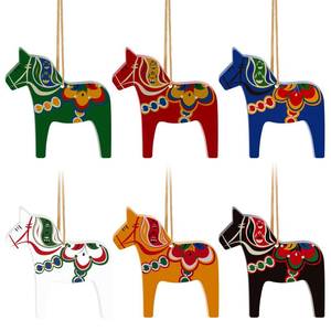 lot 13338 image: Dala Horse Swedish Christmas Decorations 6 PCS Double-Sided Wooden Dala Horse Ornament for Home Christmas Tree,Table,Wall, Party Gift - Retail $15