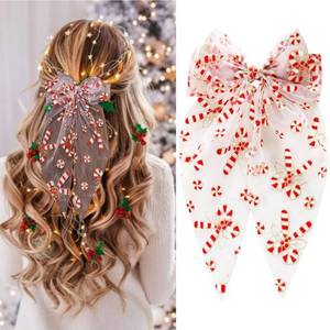 lot 13339 image: Christmas Bow Hair Clip Candy Cane Spring Hair Clip White Hair Accessories Bows knot Barrette for Long Curly Tail Hairpin with Candy Design Spring Clips Clamps for Party Theme Decor - Retail $6