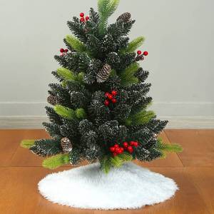 lot 13343 image: Sattiyrch Small Christmas Tree Skirt 18in, Faux Fur White Xmas Small Tabletop Christmas Tree Skirt (White Faux Fur, 18in) - Retail $10