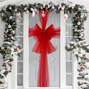 lot 15150 image: Knitgrip 29 x 295 Inch Extra Large Christmas Front Door Bow Decorations Red Giant Cabinet Bow Long Streamers for Cabinet Xmas Door Tree Wreath Wall Porch Decorations - Retail $17