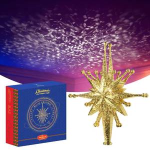 lot 15155 image: Upgraded Christmas Tree Topper Projector Light with Rotating Bright LED & Wide Coverage, Universal Fit for Any Height Tree, Easy Install, Stable Base, Holiday & Party Decorations (Starlight Gold) - Retail $27