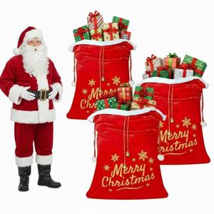lot 15160 image: SilTriangle 3 Pcs Extra Large Christmas Santa Sack Christmas Gift Bags 36 x 25 Jumbo Red Velvet Presents Sack with Cord Drawstring Oversized Xmas Santa Claus Bag for Xmas Giant Presents Gift Wrap - Retail $29