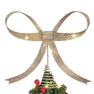 lot 15161 image: Yhthoha Large Metal Bow Christmas Tree Topper,9.4 Inch Glitter Champagne Gold Tree Topper,Champagne Gold Bow Christmas Tree Decorations for Xmas Home Decor Holiday Party Indoor Outdoor Shop Office - Retail $26