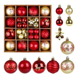 lot 15163 image: SULOLI Christmas Balls Ornaments Set, 44 Pcs Xmas Shatterproof Plastic Baubles Hanging Balls for Christmas Tree Holiday Party Wedding Decoration (Red & Gold) - Retail $13