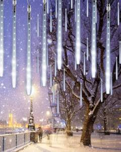 lot 15166 image: Flacchi Solar Meteor Shower Icicle Lights - 20 Tubes 480 LED Cascading Raindrop Lights, Outdoor Waterproof Christmas Decorations for Holiday Party (Cool White, Solar 20 Tubes)