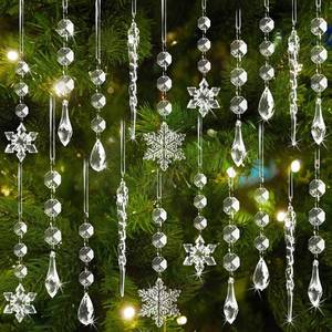 lot 15167 image: Christmas Tree Decoration Crystal Ornaments - Acrylic Christmas Snowflake Ornaments Icicle Drop Crystal Hanging Ornaments for Xmas Tree Winter Wonderland Holiday Frozen Party Decor - Retail $20