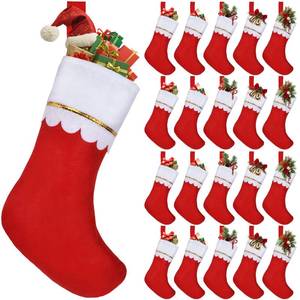 lot 15171 image: AMAZING TIME 20Pcs 17 Felt Christmas Stocking Bulk, Red Christmas Socks Bulk with White Cuff Golden Trim, Christmas Hanging Ornaments Xmas Decoration for Mantel Door Window Holiday Home D�cor - Retail $27
