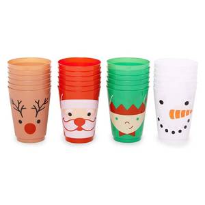 lot 15172 image: Sparkle and Bash 24 Pack Plastic Christmas Cups for Kids, 4 Xmas Designs - Table Decoration for Holiday Parties, 16 oz - Retail $24