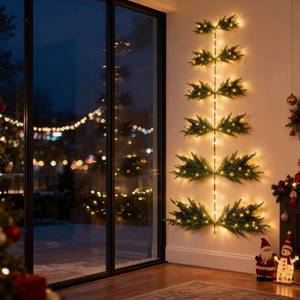 lot 15173 image: Janinka 5ft LED Lighted Wall Christmas Tree for Xmas Indoor Decor Small Kitchen Living Room Space Warm Hanging Pine Greenery Tree for Christmas Home Window Wall for Pet Cat Proof (Hook Not Include)