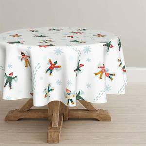 lot 15183 image: Horaldaily Christmas Tablecloth 60x60 Inch Round, Children Snow Washable Table Cover for Party Picnic Dinner Decor - Retail $13