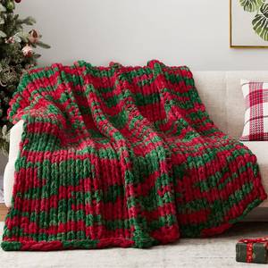 lot 15187 image: Negwoo Chunky Knit Throw Blanket, 5060 Knitted Throw Chenille Yarn for Bed Couch, Handmade Stripe Crochet Big Thick Blanket, Machine Washable Cute Comfy Blanket for Home Decor - Retail $40
