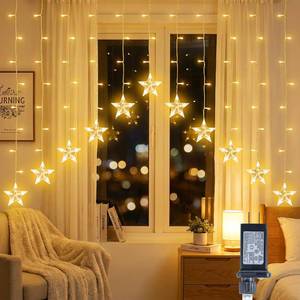 lot 15200 image: YOUNGAR Stars Icicle Lights,Younger Stars Curtain Lights,11.5ft 118LED Hanging Lights for Home Bedroom Ceiling, Warm White Lights Decor for Wall Indoor, Outdoor, Party, Garden Christmas - Retail $23