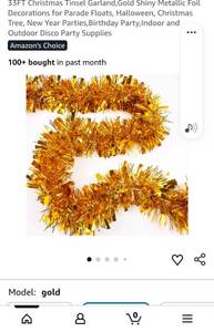 lot 15202 image: Christmas Tinsel Garland Gold Shiny Metallic Foil