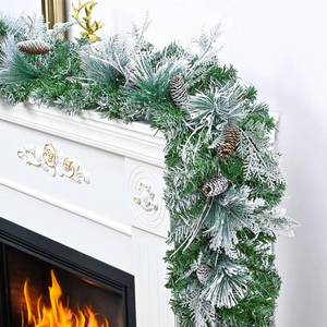 lot 15205 image: 6 FT Christmas Garland with Lights, Artificial Flocked Pine Garland for Mantle, Lighted Garland Real Touch Norfolk Pine with Frost Leaves Pinecones for Indoor Outdoor Christmas Decorations