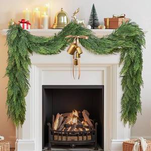 lot 15206 image: Yastouay 12Ft (2  6Ft) Faux Cedar Garland Realistic, Real Touch Norfolk Pine Garland, Christmas Garland for Mantle Table Stairs Door Indoor Outdoor Christmas Decor - Retail $9