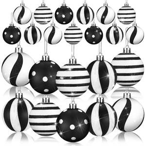lot 15207 image: Relaxgiant 12 Pcs Black and White Christmas Ball Ornaments 2.36 Inch Xmas Stripe Dot Hanging Ornaments Plastic Glitter Tree Decorations for Christmas Halloween Holiday Party Tree Wreath Decoration - Retail $16
