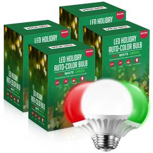 lot 15212 image: Enhon 2W LED Globe Bulb, Automatic Color Changing RedGreenWhite Every 6s, G70 E26 Base, Energy-Saving Decorative Light for Christmas, Holiday Party, Porch, Indoor & Outdoor Decor (2 Pack)
