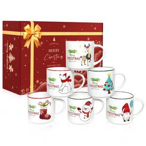 lot 15216 image: QIKSION Christmas Coffee Mugs Set of 6, 14oz Hot Chocolate Mugs, Cocoa Ceramic Mug, Perfect for Holiday Gifts - Retail $30