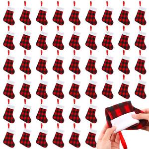 lot 15221 image: BBTO 48 Pieces Plush Cuff Christmas Mini Stockings 7 Inch Buffalo Plaid Hanging Stockings Xmas Candy Holder Tableware Holders (Red and Black) - Retail $34