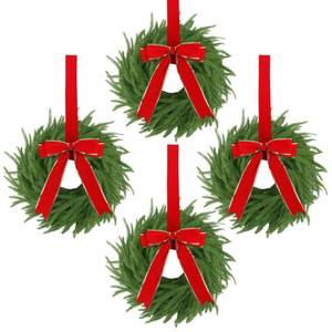 lot 15223 image: Teoytm 4 Pcs Christmas Wreaths for Front Door, 15 Inch Fluffable Artificial Norfolk Pine Wreath with Red Bow, Easy to Shape for Full & Lush Look, Indoor Outdoor Holiday Decor - Retail $48