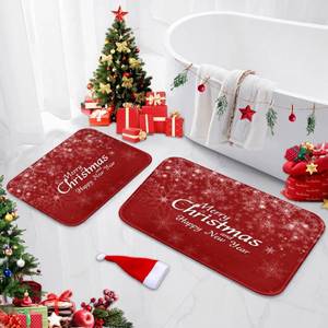 lot 15225 image: ArtSocket Happy Merry Christmas Snow Bathroom Rugs and Mats Set 2 Piece Snowflake Red Winter Bath Rugs Non Slip Absorbent Microfiber Memory Foam Bath Mat Washable Bathroom Floor Mats - Retail $20