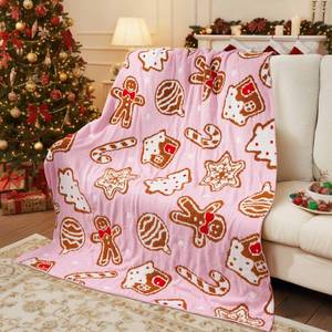 lot 15232 image: Ciazoxa Pink Christmas Blanket Gingerbread Knit Decor Candy Cane Reversible Ultra Soft Cozy Throw Blankets Gifts for Family Home Sofa Couch Bed 50x60 Inch - Retail $30