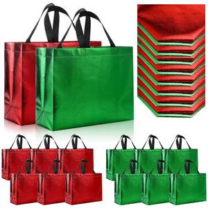 lot 15233 image: SATINIOR 50 Pcs Valentines Day Gifts Bags Large Non Woven Tote Bags Valentine Reusable Gift Bag with Handles for Goodie Shopping Holiday Birthday Party Favor(13x10.6x5.1 Inch,Glossy Red and Green) - Retail $30