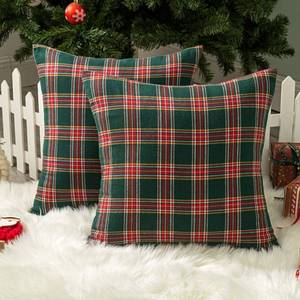lot 15237 image: AQOTHES Pack of 2 Christmas Plaid Decorative Throw Pillow Covers Scottish Tartan Cushion Case for Farmhouse Home Holiday Decor Red and Green, 24 x 24 Inches - Retail $23