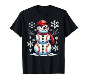 lot 15238 image: Christmas Baseball Snowman Boys Baseball Christmas Women Men T-Shirt - Retail $19