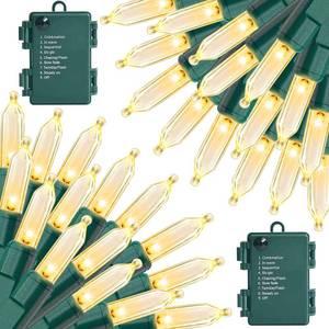 lot 15239 image: OULISI 2 Pack 100 LED Outdoor Christmas Lights, 35FT Battery Operated Mini String Lights with 8 Modes & Timer Xmas Tree Lights Waterproof for Patio Garden Party Wedding Holiday Decor Warm White - Retail $22