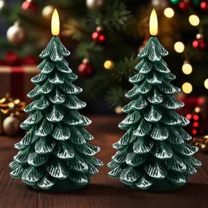 lot 15243 image: ARIKJ Christmas Decorations Indoor, Christmas Decor - Christmas Tree Candles Battery Operated, Flameless LED Candle Lights with 6H Timer, Xmas Home Decor, Set of 2(Green) - Retail $20