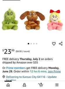 lot 15244 image: Plush Toy Set 3 Pack Grinch Dog Girl Characters