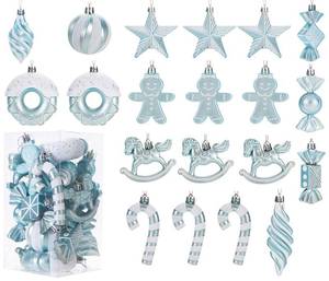 lot 15248 image: LANGXUN 20pcs Maca Blue Christmas Ornaments for 2025 Christmas Tree Hanging Decorations, Plastic Horse, Gingerbread Man, Candy, Stars, Candy Cane Xmas Party Decor - Retail $10
