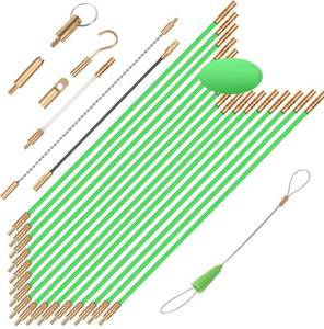 lot 15251 image: FTIHTRY 45FT Fiberglass Running Electrical Wire Cable Glow Rods Wire Pulling, Fish Rods Electrical Kit with 8 Different Attachments and Fish Tape Wire Puller Kit - Retail $22